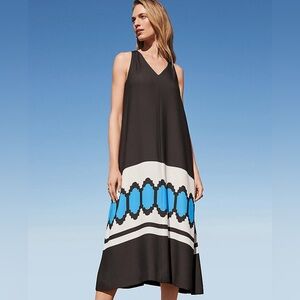 NWT Ann Taylor Geo Border V-Neck Midi Dress